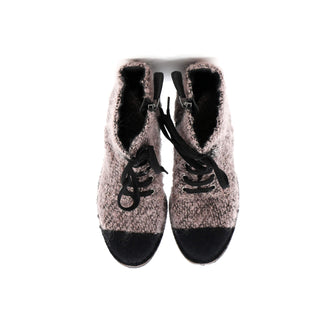 Chanel Women's Cap Toe Combat Boots Tweed