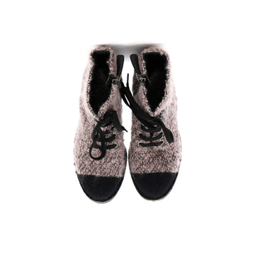 Chanel Women's Cap Toe Combat Boots Tweed