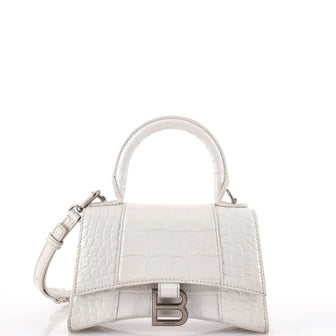 Balenciaga Hourglass Top Handle Bag Crocodile Embossed Leather XS