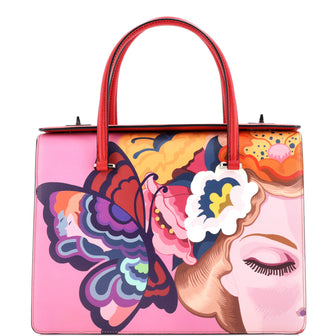 Prada Turn Lock Tote Printed Saffiano Medium