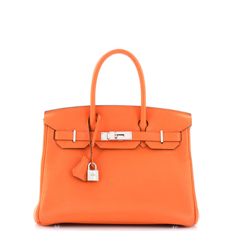 Hermes Birkin Handbag Orange Clemence with Palladium Hardware 30