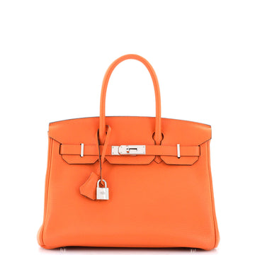 Hermes Birkin Handbag Orange Clemence with Palladium Hardware 30