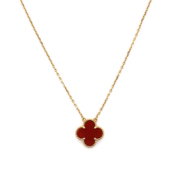 Van Cleef & Arpels Vintage Alhambra Pendant Necklace 18K Yellow Gold and Carnelian