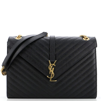 Saint Laurent Classic Monogram Envelope Satchel Matelasse Chevron Leather Large