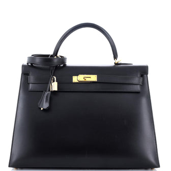 Hermes Kelly Handbag Black Box Calf with Gold Hardware 35