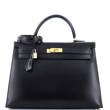 Hermes Kelly Handbag Black Box Calf with Gold Hardware 35