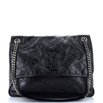 Saint Laurent Niki Chain Flap Bag Matelasse Chevron Leather Large