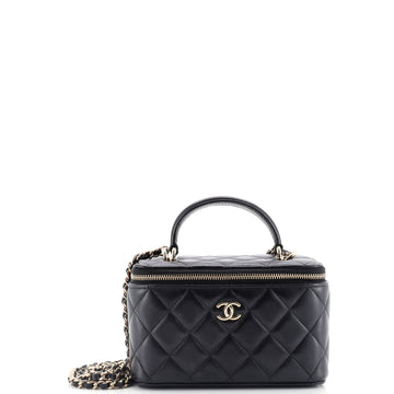 Chanel Classic Top Handle Vanity Case with Chain Quilted Lambskin Small