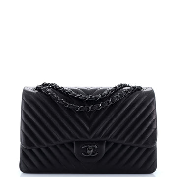 Chanel So Black Classic Double Flap Bag Chevron Lambskin Jumbo
