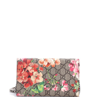 Gucci Chain Wallet Blooms Print GG Coated Canvas