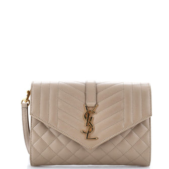 Saint Laurent Classic Monogram Envelope Wristlet Clutch Mixed Matelasse Leather