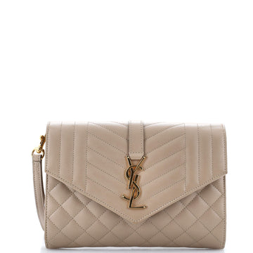 Saint Laurent Classic Monogram Envelope Wristlet Clutch Mixed Matelasse Leather