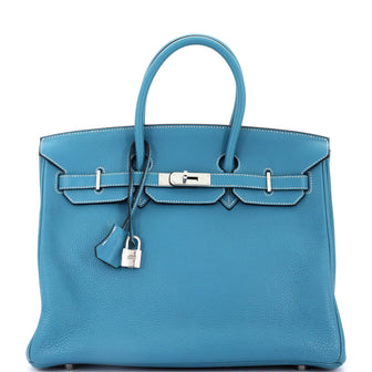 Hermes Birkin Handbag Blue Clemence with Palladium Hardware 35