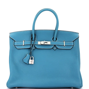 Hermes Birkin Handbag Blue Clemence with Palladium Hardware 35