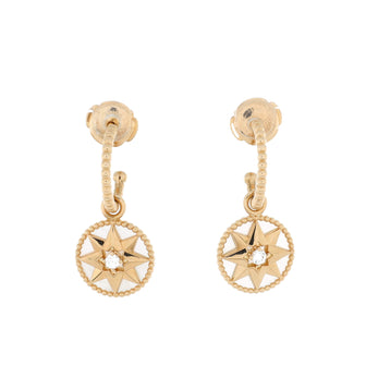 Christian Dior Rose des Vents Drop Hoop Earrings 18K Yellow Gold with Diamonds and Mother of Pearl