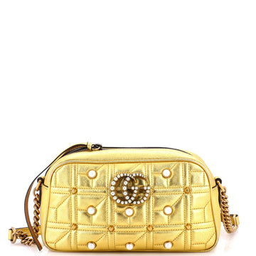Gucci Pearly GG Marmont Shoulder Bag Embellished Matelasse Leather Small