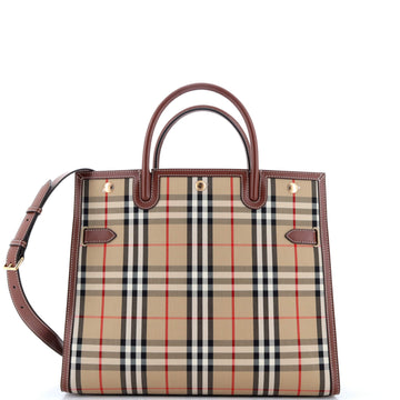 Burberry Title Two Handle Tote Vintage Check Canvas and Leather Medium