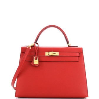 Hermes Kelly Handbag Red Epsom with Gold Hardware 32