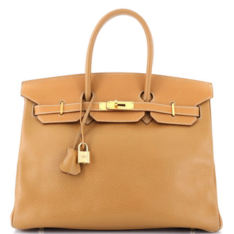 Hermes Birkin Handbag Brown Ardennes with Gold Hardware 35