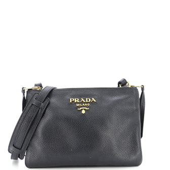 Prada Dual Strap Double Zip Crossbody Bag Vitello Daino Small