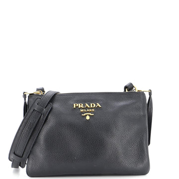 Prada Dual Strap Double Zip Crossbody Bag Vitello Daino Small