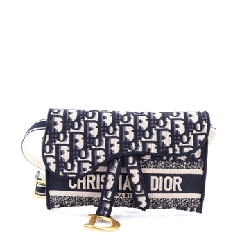 Christian Dior Saddle Slim Belt Pouch Logo Embroidered Oblique Canvas