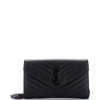 Saint Laurent Classic Monogram Wallet on Chain Matelasse Chevron Leather Medium