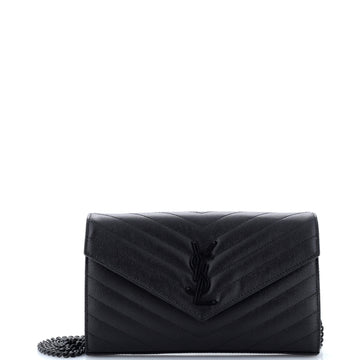 Saint Laurent Classic Monogram Wallet on Chain Matelasse Chevron Leather Medium