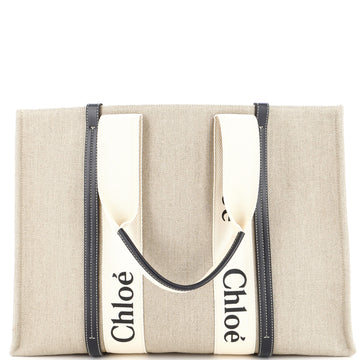 Chloe Woody Tote Canvas with Leather Large