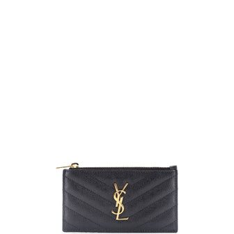 Saint Laurent Monogram Fragments Zip Card Holder Matelasse Chevron Leather