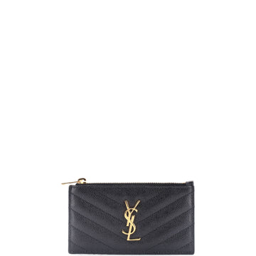 Saint Laurent Monogram Fragments Zip Card Holder Matelasse Chevron Leather
