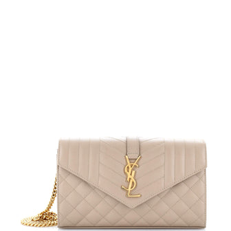 Saint Laurent Classic Monogram Chain Wallet Mixed Matelasse Leather Medium
