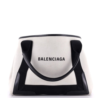 Balenciaga Navy Cabas Canvas with Leather Medium