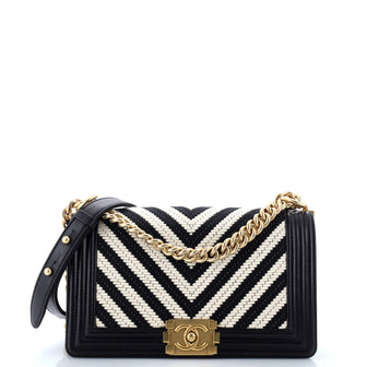 Chanel Boy Flap Bag Braided Chevron Cording and Calfskin Old Medium