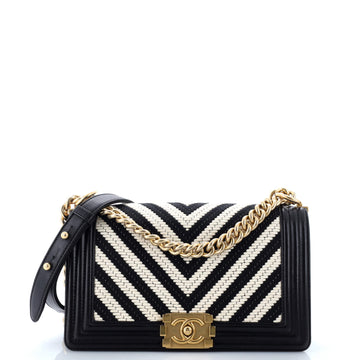 Chanel Boy Flap Bag Braided Chevron Cording and Calfskin Old Medium