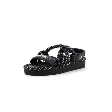 Chanel Women's Cord Velcro Dad Sandals Quilted Leather