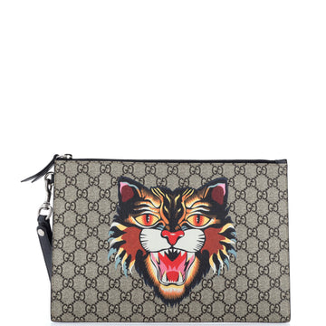 Gucci Zipped Pouch Angry Cat GG Coated Canvas Large