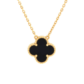 Van Cleef & Arpels Vintage Alhambra Pendant Necklace 18K Yellow Gold and Onyx