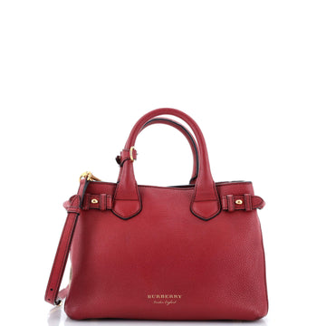Burberry Banner Tote Leather and House Check Canvas Small