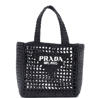 Prada Triangle Logo Open Tote Raffia Small
