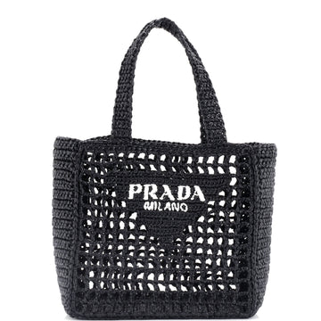 Prada Triangle Logo Open Tote Raffia Small