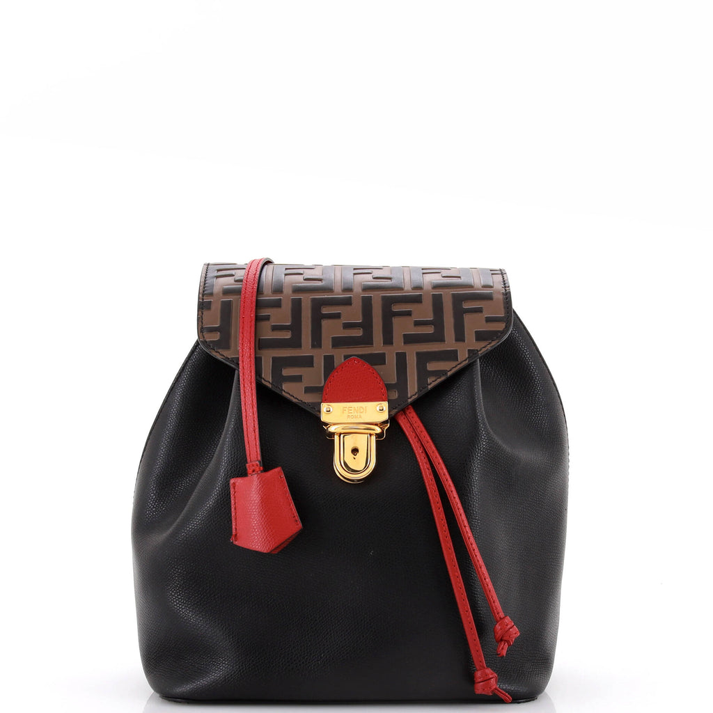 Fendi Drawstring Flop Backpack Leather Zucca Embossed Detail Fendi Leather Zucca Embossed-Trim Drawstring Backpack  main image 4