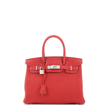Hermes Birkin Handbag Red Togo with Palladium Hardware 30