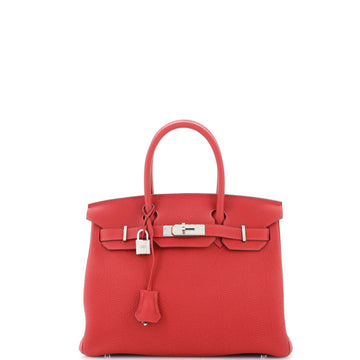 Hermes Birkin Handbag Red Togo with Palladium Hardware 30