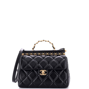 Chanel CC Bar Chain Top Handle Convertible Flap Bag Quilted Lambskin Small