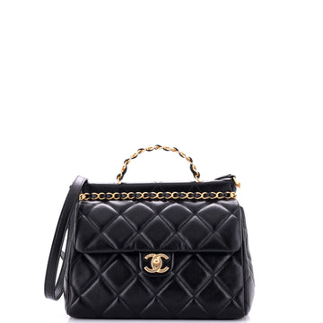 Chanel CC Bar Chain Top Handle Convertible Flap Bag Quilted Lambskin Small