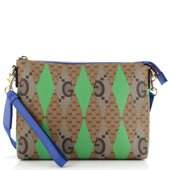 Gucci Wristlet Pouch Rhombus GG Coated Canvas with Leather Medium