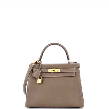 Hermes Kelly Handbag Grey Clemence with Gold Hardware 28