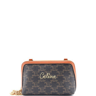 Celine Zip Around Chain Clutch Embroidered Triomphe Coated Canvas