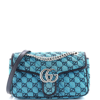 Gucci GG Marmont Flap Bag Diagonal Quilted GG Canvas with Leather Small